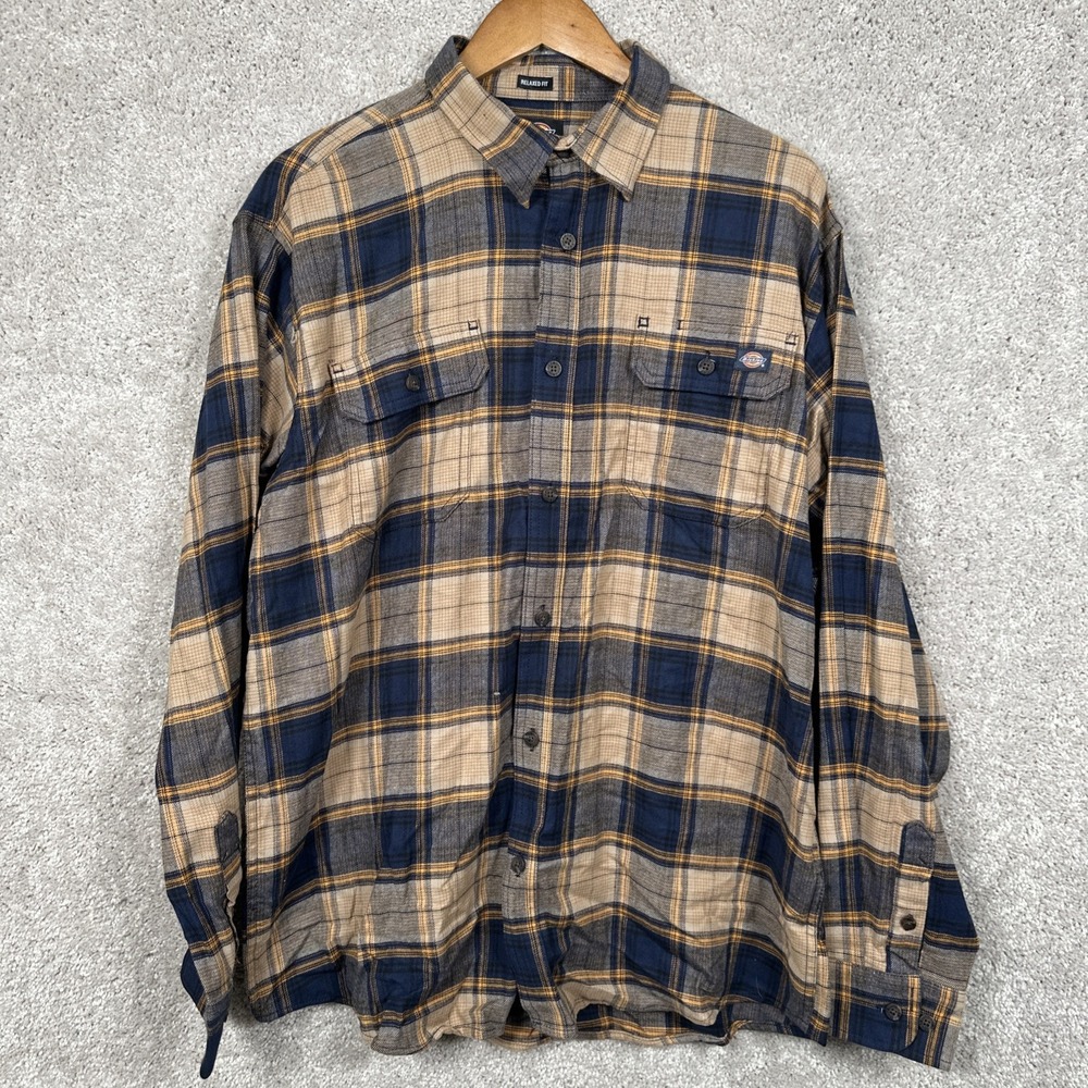 Dickies Men's Woven Plaid Flannel Shirt Relaxed Fit Size Large NWT